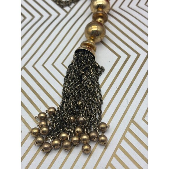 STELLA & DOT "Bianca" Lariat Gold & Bronze Tone Tassel Necklace 32" Front Hook - Picture 8 of 9